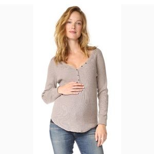 Hatch maternity tan v-neck button Henley